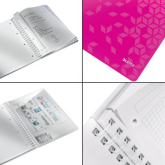 Leitz, Cahier à spirales A4 PP quadrillé, 160 pages 80g/m², Leitz WOW, Rose, 46380023