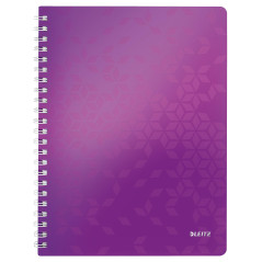 Leitz, Cahier à spirales A4 PP quadrillé, 160 pages 80g/m², Leitz WOW, Violet, 46380062
