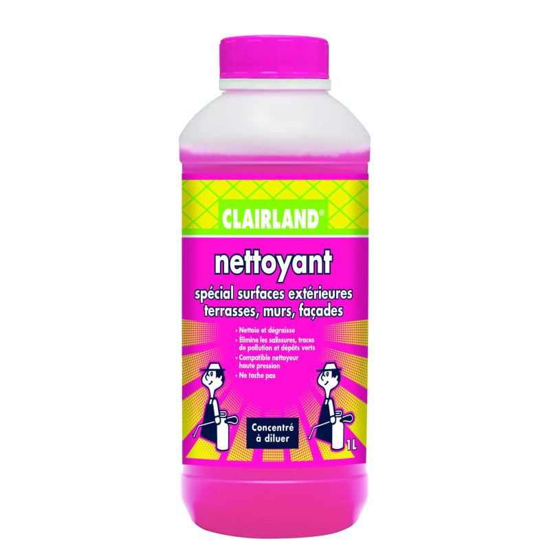 CLAIRLAND Bidon Nettoyant spécial surfaces extérieures Terrasses, Murs, Concentré, Dose d’emploi : 1L/50m², 1 L, CLAIRDETER10, V