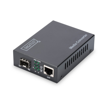 DIGITUS Convertisseur de média - SFP Port - Gbit Ethernet - RJ45 / SFP - 10/100/1000Base-T/TX à 1000Base-SX/LX - Noir