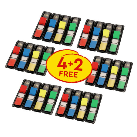 Post-it Marque-Pages, Petit, Pack Promo de 4 Blocs + 2 Gratuits, 35 Marque-Pages par Dévidoir - Pour Marquer, Surligner ou Codif