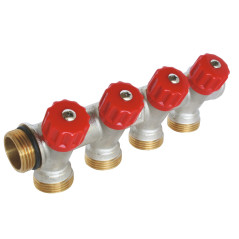 SOMATHERM FOR YOU, Collecteur de distribution 4 sorties easy lock 3/4" avec vannes, entraxe 40mm, étanchéité par joint torique,