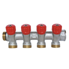 SOMATHERM FOR YOU, Collecteur de distribution 4 sorties easy lock 3/4" avec vannes, entraxe 40mm, étanchéité par joint torique, 