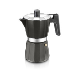 BRA Perfecta Black | Cafetière Italienne à Induction, Aluminium, Capacité 12 Tasses, Couleur Argent