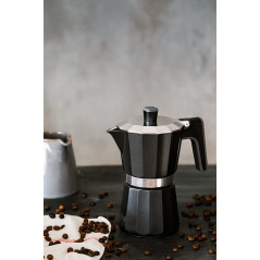 BRA Perfecta Black | Cafetière Italienne à Induction, Aluminium, Capacité 12 Tasses, Couleur Argent