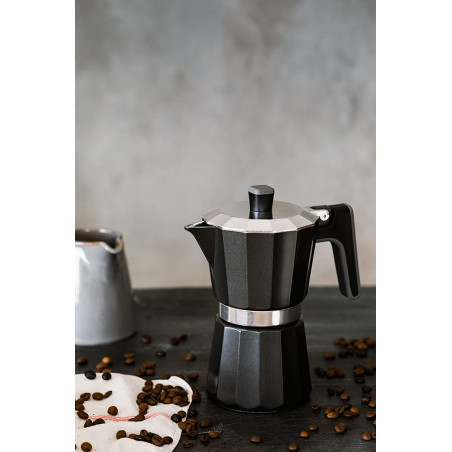 BRA Perfecta Black | Cafetière Italienne à Induction, Aluminium, Capacité 12 Tasses, Couleur Argent