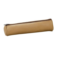 ELBA Fourre-Tout Rond 17,5x4cm a Fermeture Eclair Cuir Naturel Beige