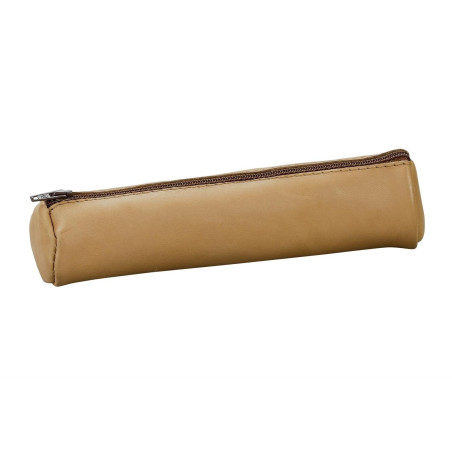 ELBA Fourre-Tout Rond 17,5x4cm a Fermeture Eclair Cuir Naturel Beige