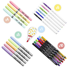 BIC My Stationery Box - 28 Produits d'Ecriture, 10 Feutres/6 Stylos-Bille/4 Surligneurs/1 Ruban Correcteur/5 Marqueurs Permanent