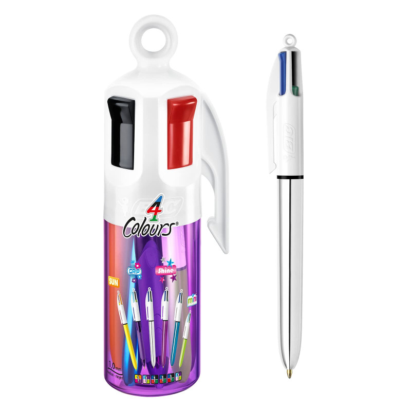 BIC 4 Couleurs - Stylo-Billes Rétractables - Pointe Moyenne (1 mm) – Coloris Assortis, Pot de 6 stylos BIC 4 Couleurs - Stylo-Billes Rétractables - Pointe Moyenne (1 mm) – Coloris Assortis, Pot de 6 stylos