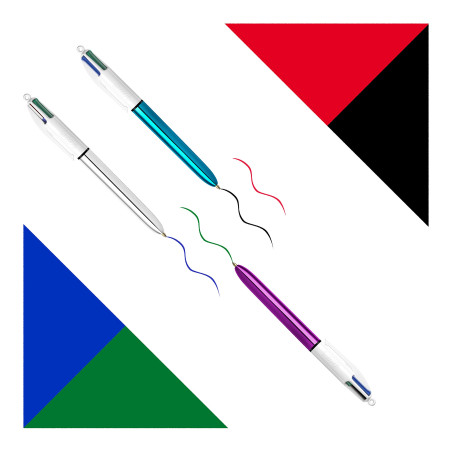 BIC 4 Couleurs - Stylo-Billes Rétractables - Pointe Moyenne (1 mm) – Coloris Assortis, Pot de 6 stylos