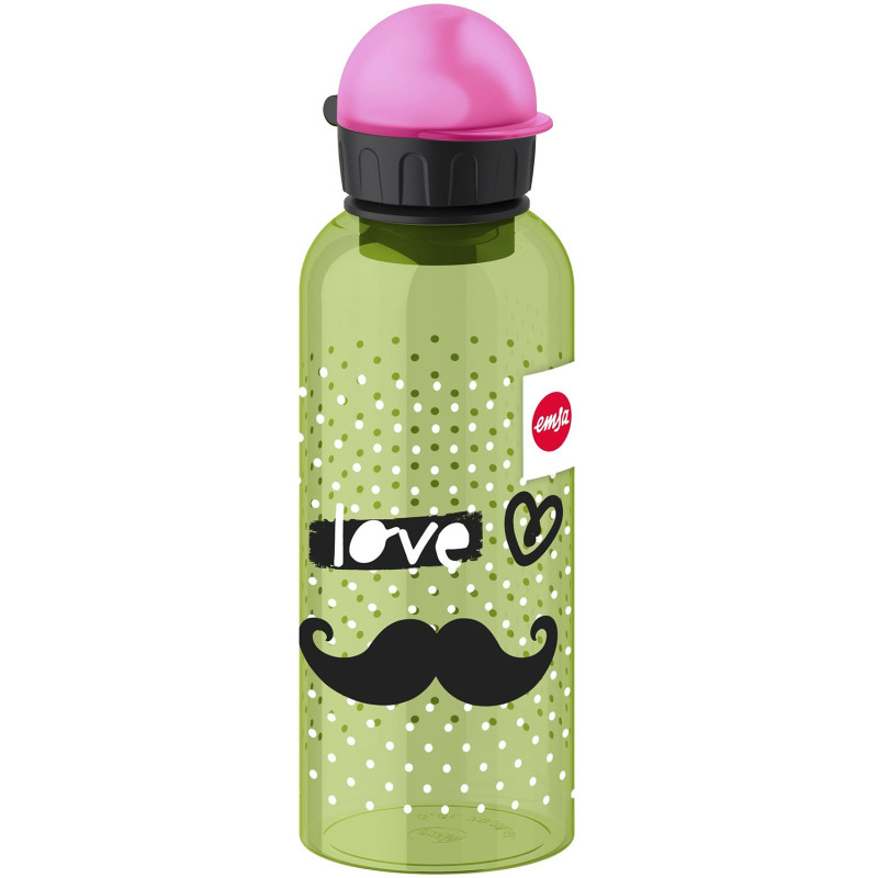 Emsa Gourde, Pour Enfants, 600 ml, Bouchon de Sécurité, Teens Moustache, Tritan, 518132 Emsa Gourde, Pour Enfants, 600 ml, Bouchon de Sécurité, Teens Moustache, Tritan, 518132
