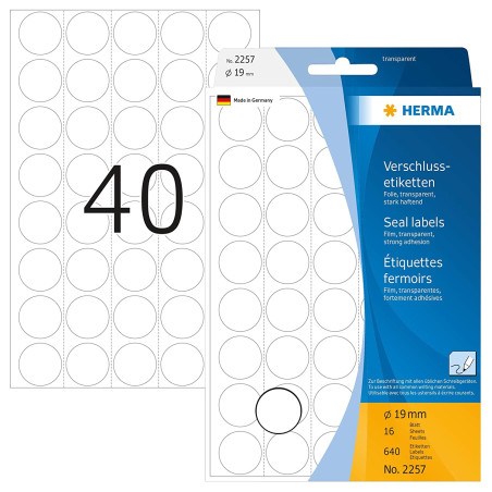 Herma 2257 Étiquettes fermoirs extrafortes rondes diamètre 19 mm 640 pièces, Mat