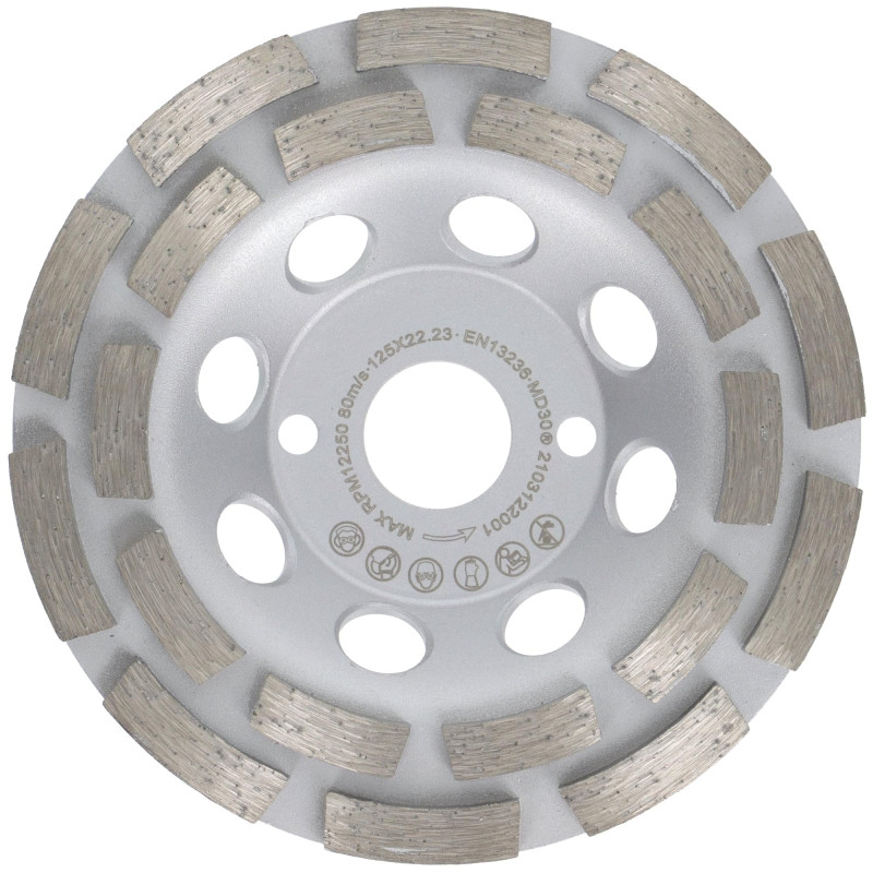 PRODIAMANT Meule boisseau diamantée 125 mm universelle pour béton et pierre - Double rangée, fixation 22,2 mm PRODIAMANT Meule boisseau diamantée 125 mm universelle pour béton et pierre - Double rangée, fixation 22,2 mm