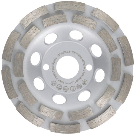 PRODIAMANT Meule boisseau diamantée 125 mm universelle pour béton et pierre - Double rangée, fixation 22,2 mm