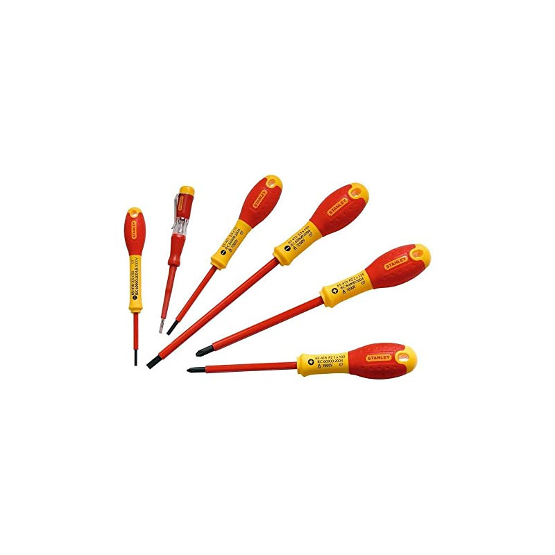 STANLEY 0-65-441 Jeu De Tournevis Isolés Phillips Et Parallèles (6 Pièces) Gamme FATMAX - Fabriqués En France - Lame En Acier - STANLEY 0-65-441 Jeu De Tournevis Isolés Phillips Et Parallèles (6 Pièces) Gamme FATMAX - Fabriqués En France - Lame En Acier -