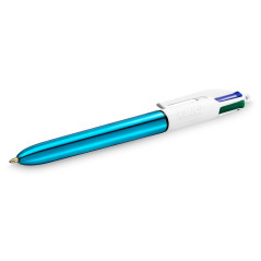 BIC 4 Couleurs Shine Stylos-Bille Rétractables Pointe Moyenne (1,0 mm) - Corps Bleu Métallisé, Boîte de 12