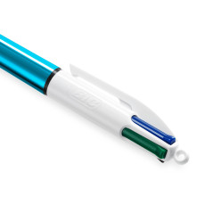 BIC 4 Couleurs Shine Stylos-Bille Rétractables Pointe Moyenne (1,0 mm) - Corps Bleu Métallisé, Boîte de 12