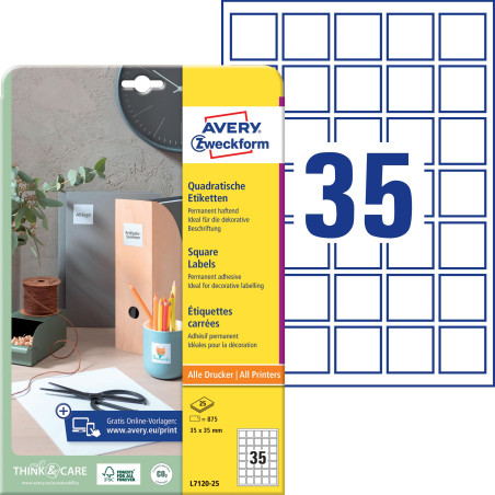 Avery Dennison L7120-25 Étiquettes pour codes QR 35 x 35 mm 25 feuilles (Import Allemagne)