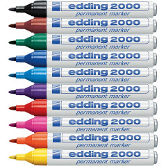 edding 2000 C Marqueur permanent - multi-couleur - boîte de 10 stylos - pointe ronde 1,5-3 mm - sèche vite - résiste à l'eau et