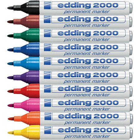 edding 2000 C Marqueur permanent - multi-couleur - boîte de 10 stylos - pointe ronde 1,5-3 mm - sèche vite - résiste à l'eau et