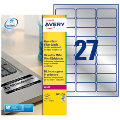 AVERY - 540 Étiquettes Ultra-Resistantes Couleur Métal Polyester Personnalisables - Format 63,5 x 29,6 mm - Impression Laser
