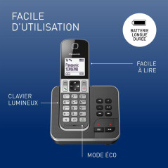 Panasonic KX-TGD320FRG Téléphone Numérique Sans Fil Répondeur Numérique, Base et Combiné, Haut-Parleur Mains Libres, Identificat