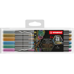 STABILO Feutre métallisé Pen 68 Metallic- Pochette 6 Feutres Pointe Moyenne- Coloris Assortis