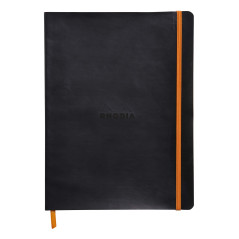 RHODIA 117502C - Cahier Souple Noir - 19 x 25 cm - Ligné - 160 pages - Papier Clairefontaine Ivoire 90 g/m² - Marque-Page, Ferme
