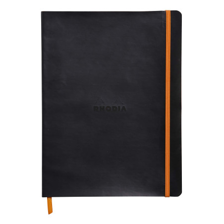 RHODIA 117502C - Cahier Souple Noir - 19 x 25 cm - Ligné - 160 pages - Papier Clairefontaine Ivoire 90 g/m² - Marque-Page, Ferme
