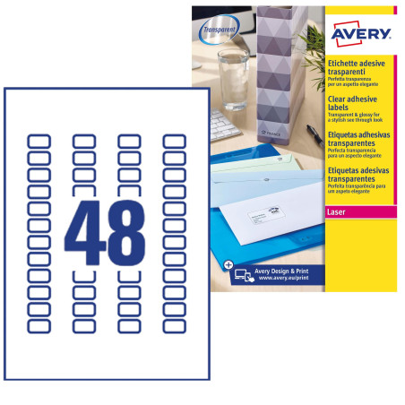 Avery L7553-25 Etiquettes d'adressage Transparentes Impression laser 48 par Feuille, 22 mm x 12,7 mm