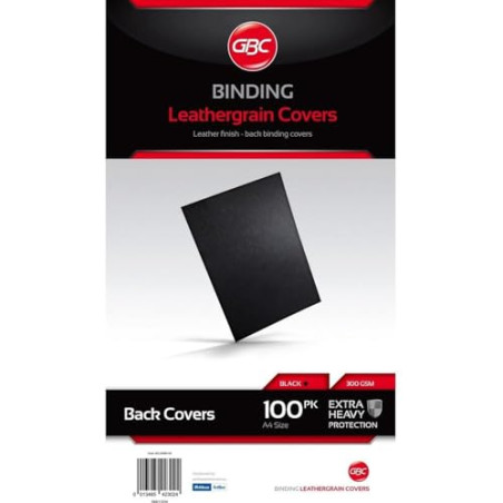 GBC | Lot de 100 Plats de couverture LeatherGrain A4 | Grain Cuir Noir 250 g/m² | Finition premium, protection professionnelle &