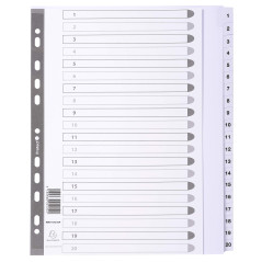 Exacompta - Réf. MWD1-20Z-EW - Intercalaires en carte blanche 160g/m2 FSC® avec 20 onglets imprimés numériques de 1 à 20 et plas