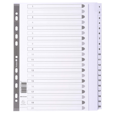 Exacompta - Réf. MWD1-20Z-EW - Intercalaires en carte blanche 160g/m2 FSC® avec 20 onglets imprimés numériques de 1 à 20 et plas