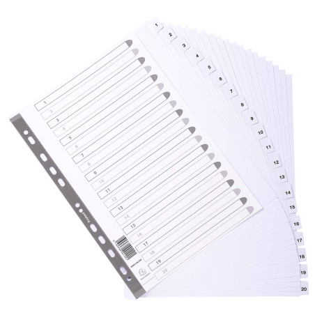 Exacompta - Réf. MWD1-20Z-EW - Intercalaires en carte blanche 160g/m2 FSC® avec 20 onglets imprimés numériques de 1 à 20 et plas