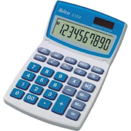 Ibico, Calculatrice de bureau 210X, compacte pour le bureau, la maison et l’école, Blanc/Bleu, 104 x 11 x 166 mm, IB410079