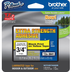 Brother TZe-S641 | Ruban original Laminé adhésif puissant | 18 mm | Noir sur fond Jaune | 8M
