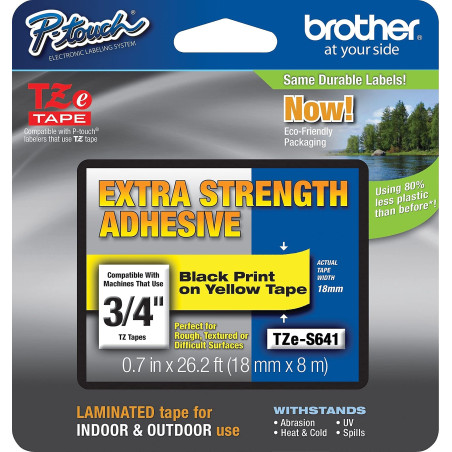 Brother TZe-S641 | Ruban original Laminé adhésif puissant | 18 mm | Noir sur fond Jaune | 8M