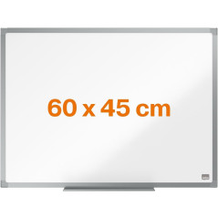 Nobo Tableau Blanc Acier Magnétique, 600 x 450mm, Cadre Aluminium, Montage Mural par les Coins, Porte-Marqueur Inclus, Essence,