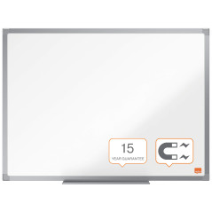 Nobo Tableau Blanc Acier Magnétique, 600 x 450mm, Cadre Aluminium, Montage Mural par les Coins, Porte-Marqueur Inclus, Essence,