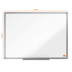 Nobo Tableau Blanc Acier Magnétique, 600 x 450mm, Cadre Aluminium, Montage Mural par les Coins, Porte-Marqueur Inclus, Essence, 