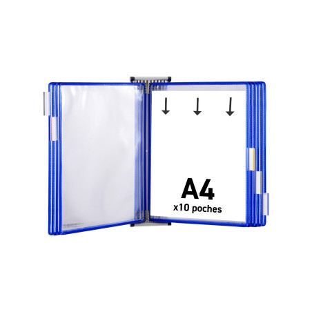Tarifold Technic Wall Affichage Unit avec 5 Clip-on Index onglets et 10 Pochettes A4 Bleu Ref 414101
