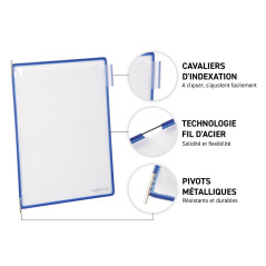 Tarifold Technic Wall Affichage Unit avec 5 Clip-on Index onglets et 10 Pochettes A4 Bleu Ref 414101