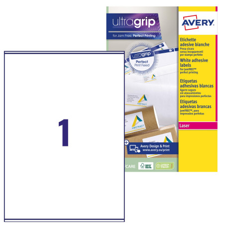 Avery Étiquettes Autocollantes Blanches, 100 Pièces, L7167-100, 199,6 x 289,1 mm, Papier A4, Feuille A4, Pour Imprimantes Laser,