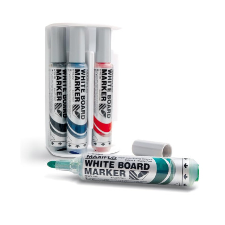 Pentel Maxiflo Brosse pour tableau blanc + 4 Marqueurs à pointe conique large Noir/Bleu/Rouge/Vert