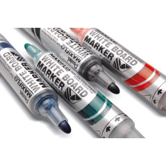 Pentel Maxiflo Brosse pour tableau blanc + 4 Marqueurs à pointe conique large Noir/Bleu/Rouge/Vert