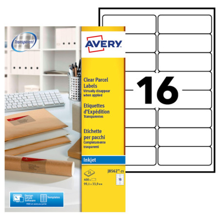 Avery - J8562-25 - 400 Étiquettes jet d'encre - 99,1 x 33,9 mm - Transparent