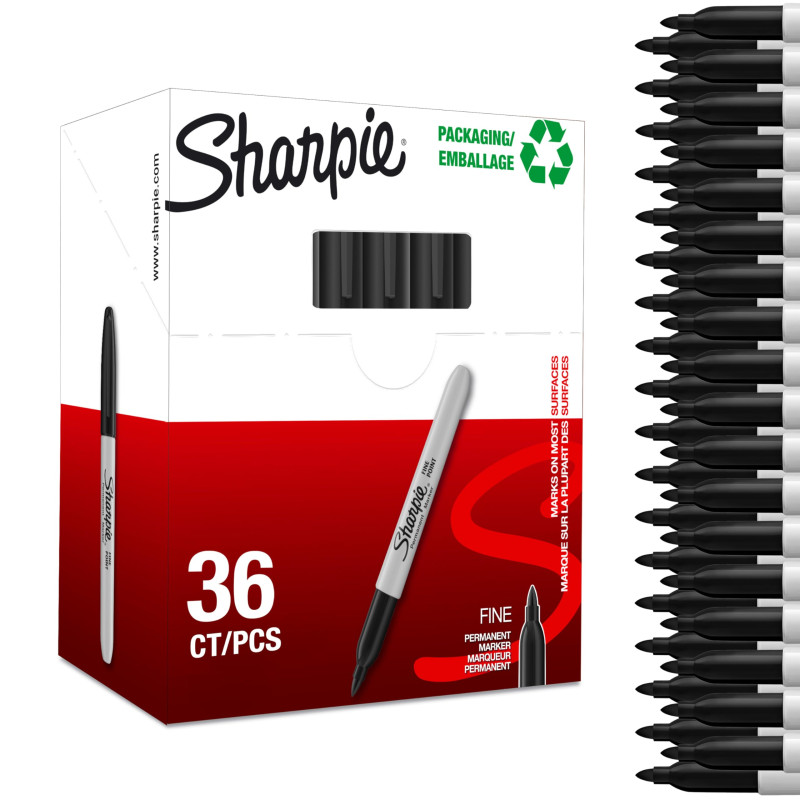 Sharpie marqueurs permanents | pointe fine | encre noire | boîte de 36