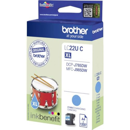 Brother LC22UC Cartouche d'Encre Original compatible avec Imprimates Brother DCP-J785DW, MFC-J985DW Cyan