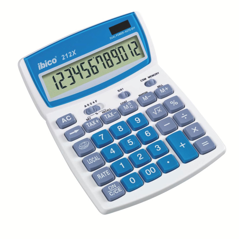 Ibico, Calculatrice de bureau 212X, compacte pour le bureau, la maison et l’école, Blanc/Bleu, 140 x 32 x 190 mm, IB410086 Ibico, Calculatrice de bureau 212X, compacte pour le bureau, la maison et l’école, Blanc/Bleu, 140 x 32 x 190 mm, IB410086